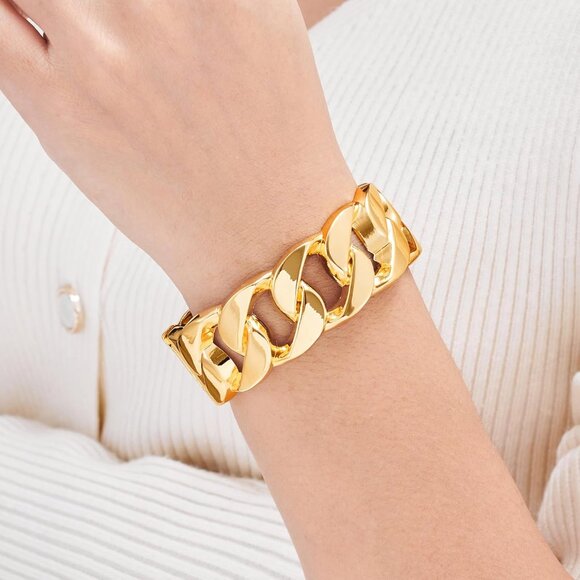 Gold Hinge Cuff Bracelet for Women Elegant 18K Gold Plated Brass Stylish - Picture 2 of 6